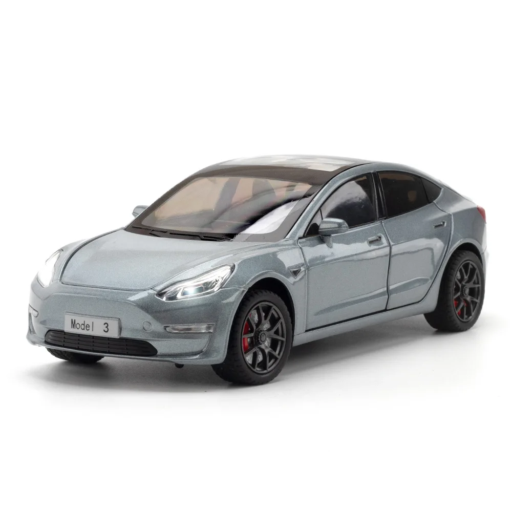 1:24 Teslaรุ่น3จําลองDiecastโลหะผสมรุ่นรถเสียงดึงกลับคอลเลกชันของเล่นเด็กของขวัญ