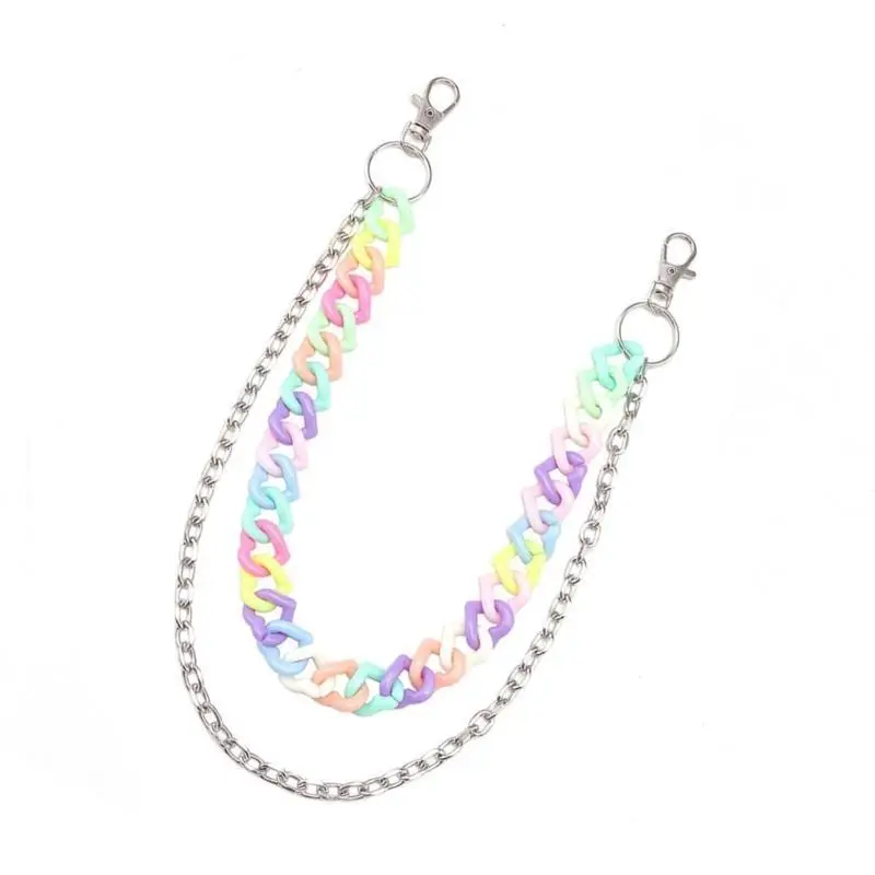 652f-キャンディーカラーのウエストチェーンカラフルなアクリル金属ズボンチェーンファッションアクセサリー