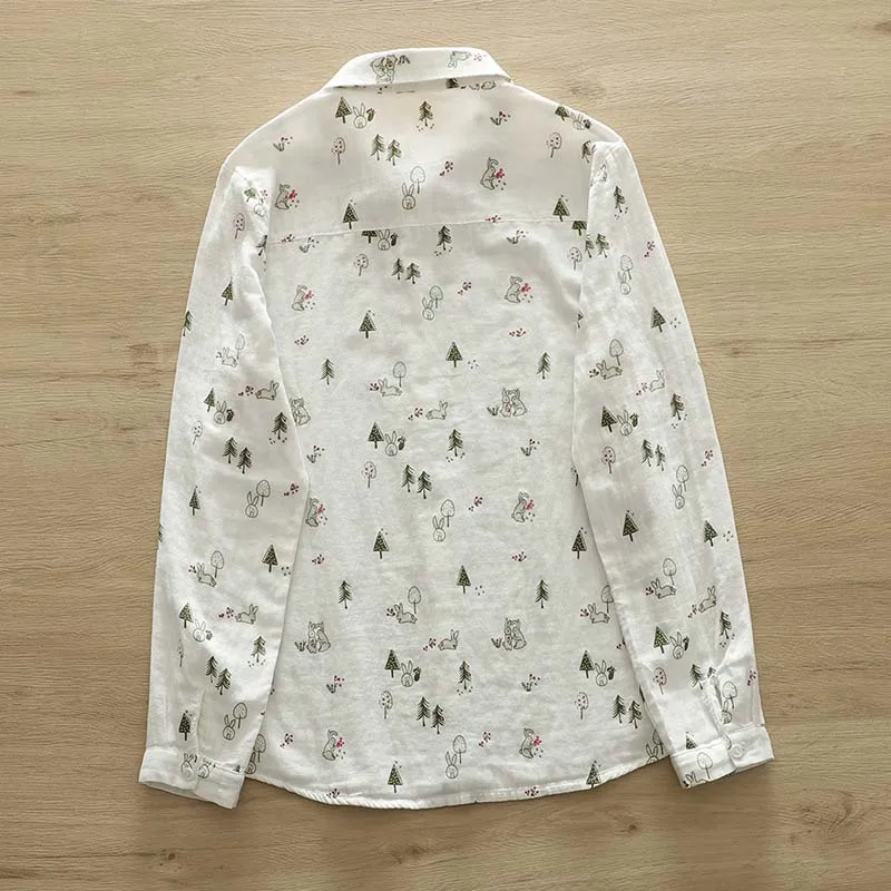 Cotton Shirt for Women All-Match Bottom Tops Long Sleeve Single Breasted Turn-Down Collar Female Blouse New Autumn Winter S005