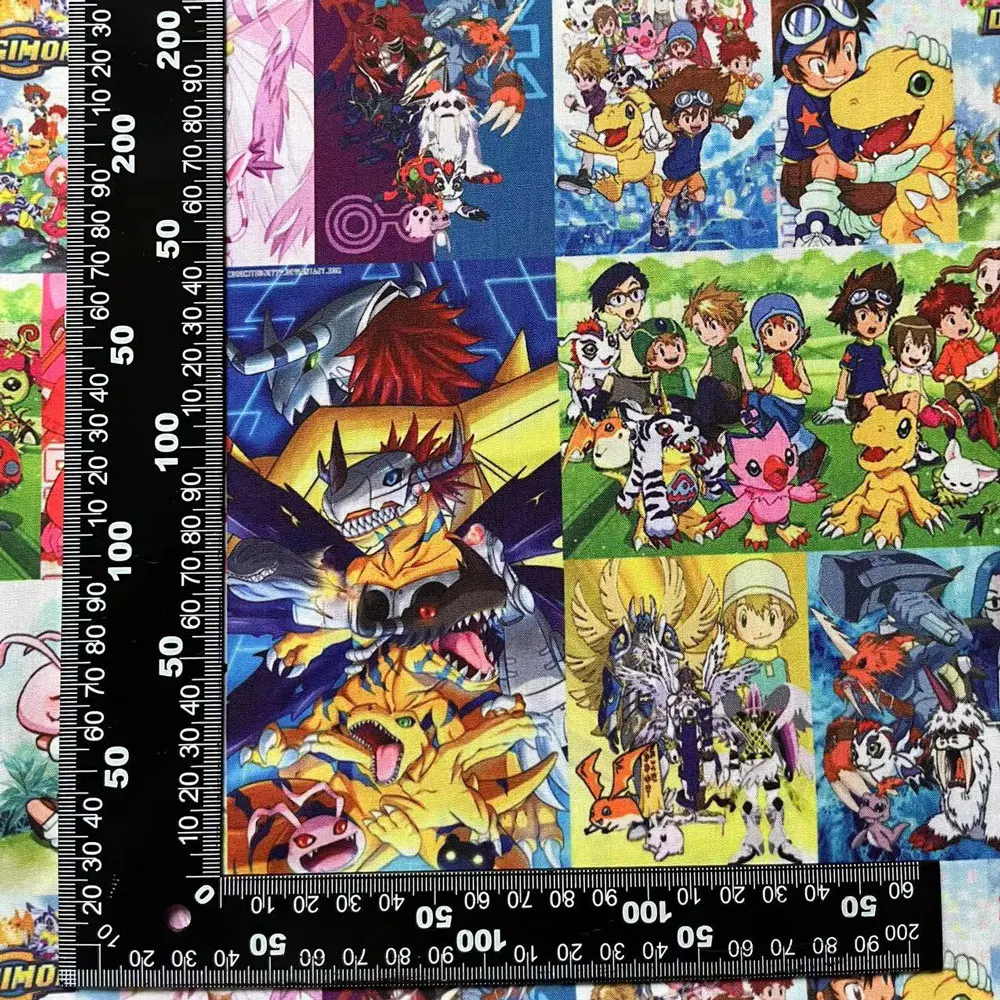 Digimon Cartoon tessuto 140cm cucito a mano Patchwork Quilting Baby Dress Home Sheet tessuto stampato tessuto cucito tessuto per bambini