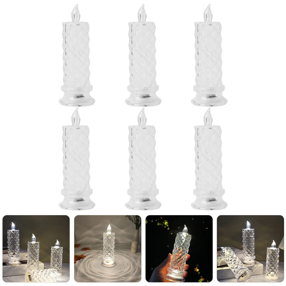 

6Pcs Crystal Rose LED Stick Flameless Operated Electric Light for Wedding Party Desktop Decoration