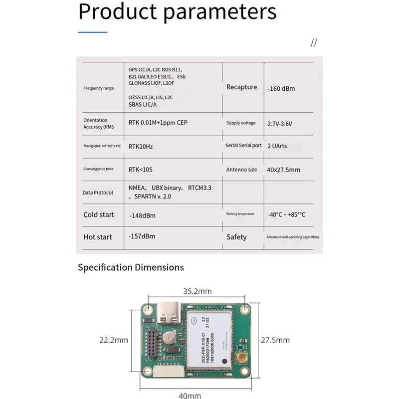 X64A-GNSS Board F9P-01B RTK Module For GPS BDS GLONASS GALILEO QZSS SBAS RTK Centimeter Level Differential Positioning
