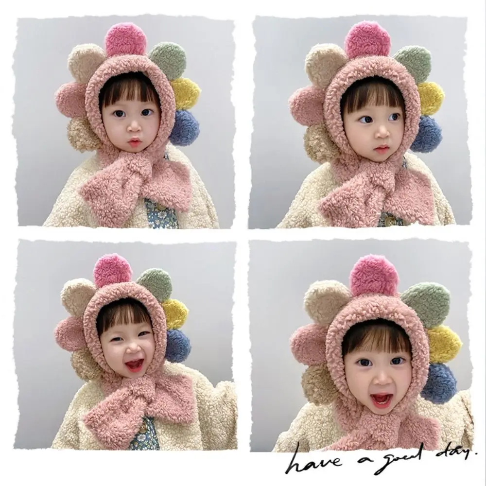 

Solid Color Plush Flower Hats Scarf Korean Style Fashion Design Children Fleece Hat Muffler Cloth Accessories