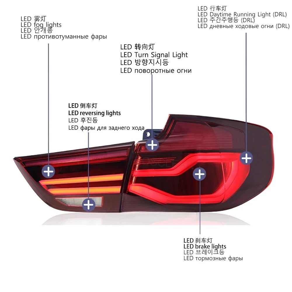 4pcs Smoke Dark‑Red LED Taillamp Assembly For BMW 3 Series Gran Turismo F34 318 320 325 328 330 2013‑2020 Rear Brake Signal Lamp