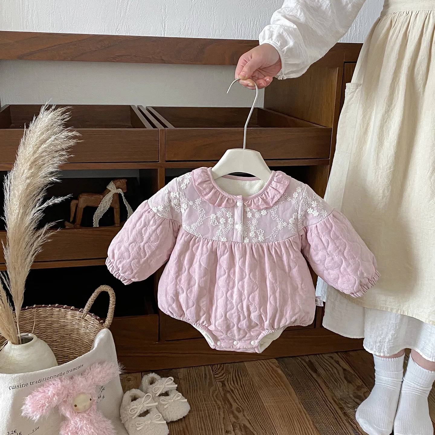 

Toddler Girls Bodysuits 2025 Winter Lace Thicken Warm Kids Baby Girls Rompers Korean Children 1-3Y Girls Jumpsuits Overalls