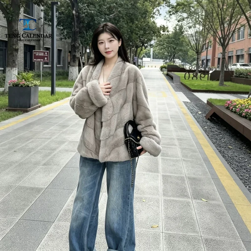 Imitation Fur, V-neck Slanted Sleeve Imitation Mink Eco-friendly Fur Fur Coat, Women's 2026 Winter New Style