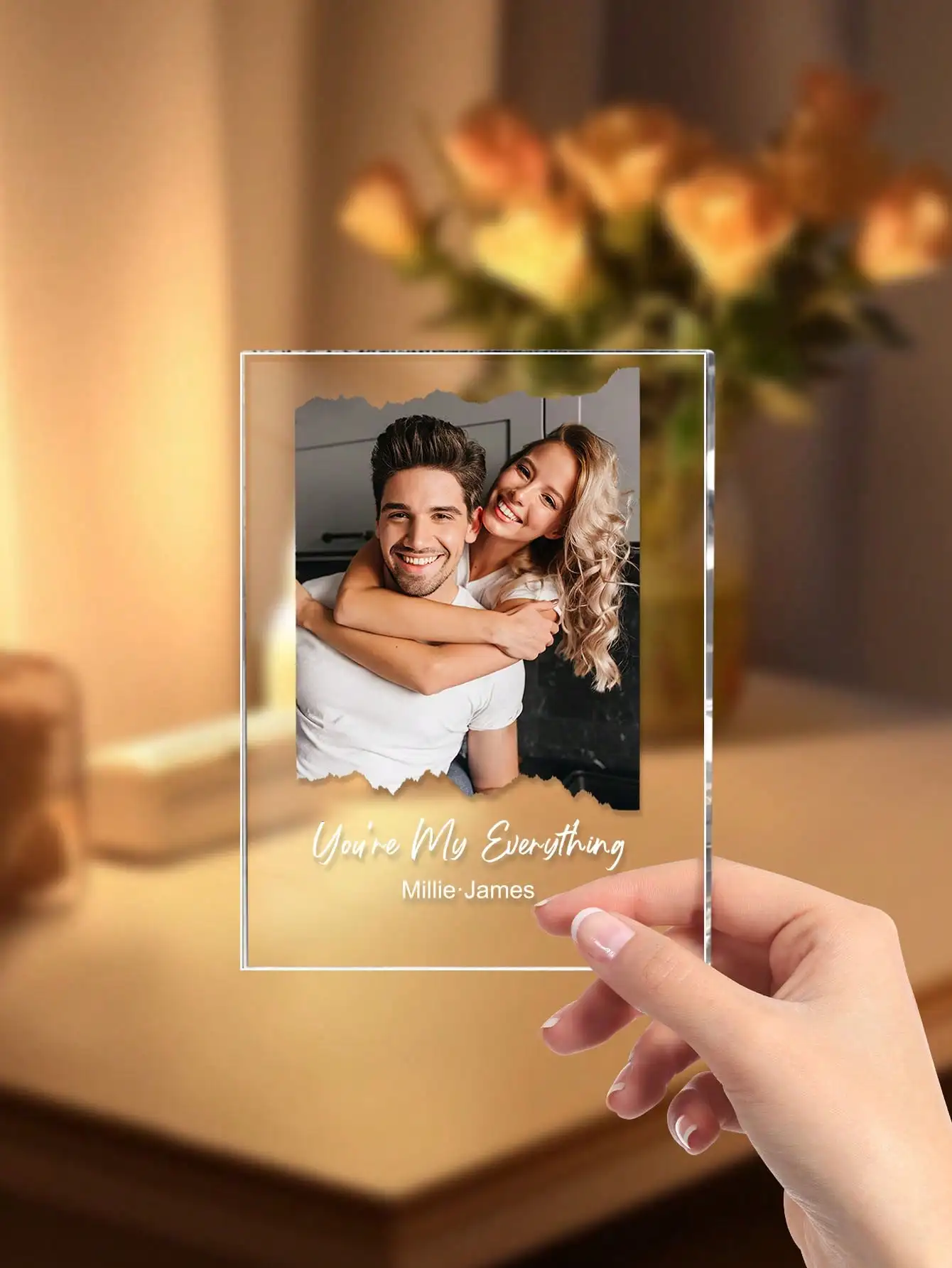 Personalized Photo Acrylic Plaque Custom Couple Picture Frame Wedding Anniversary Gift Romantic Home Decor for Lover Family