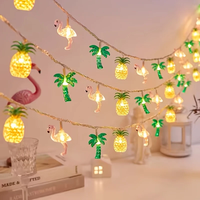 1pc LED Flamingo Pineapple Palm Tree String Lights Battery Operated For Home Garden Tropical Beach Hawaiian Holiday Party Decor