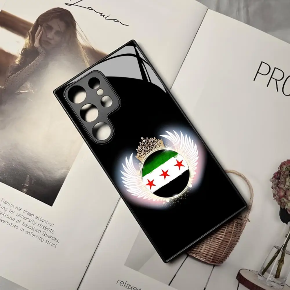 Syria Flag Phone Case for Samsung Galaxy S24 S23 S22 S20 A24 A54 S21 A34 A53 Note20 M54 Fe Ultra Plus Black Glass Cover