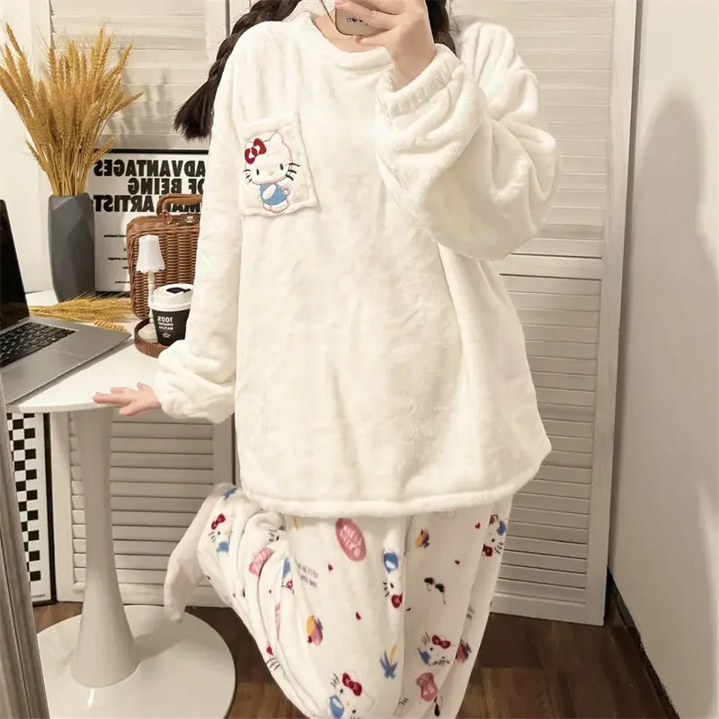 

Cinnamoroll Kuromi Anime Sanrio Ins Fashion Warm Hooded Pants Pyjamas Cute Kawaii Fleece Thickened Home Wear Clothing Gifts