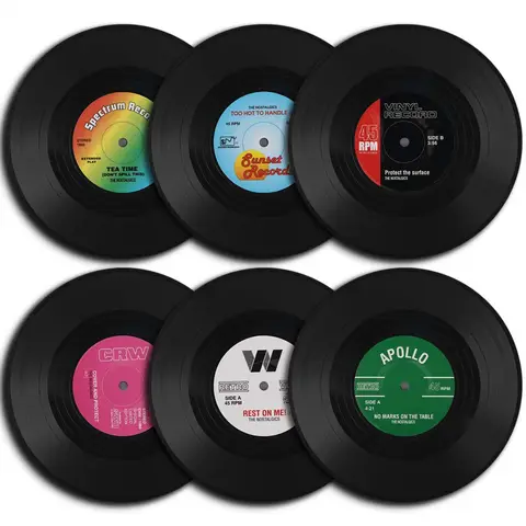 Juego de posavasos de disco de vinilo Retro colorido para bebidas, juego de posavasos de disco de vinilo, decoración de mesa de centro, 6 unidades
