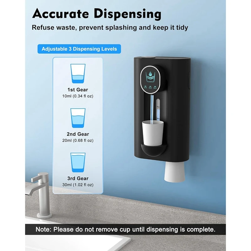 Mouthwash Dispenser For Bathroom, 18.26 Oz (540Ml) Touchless Auto Mouth Wash Dispenser With Magnetic Cups