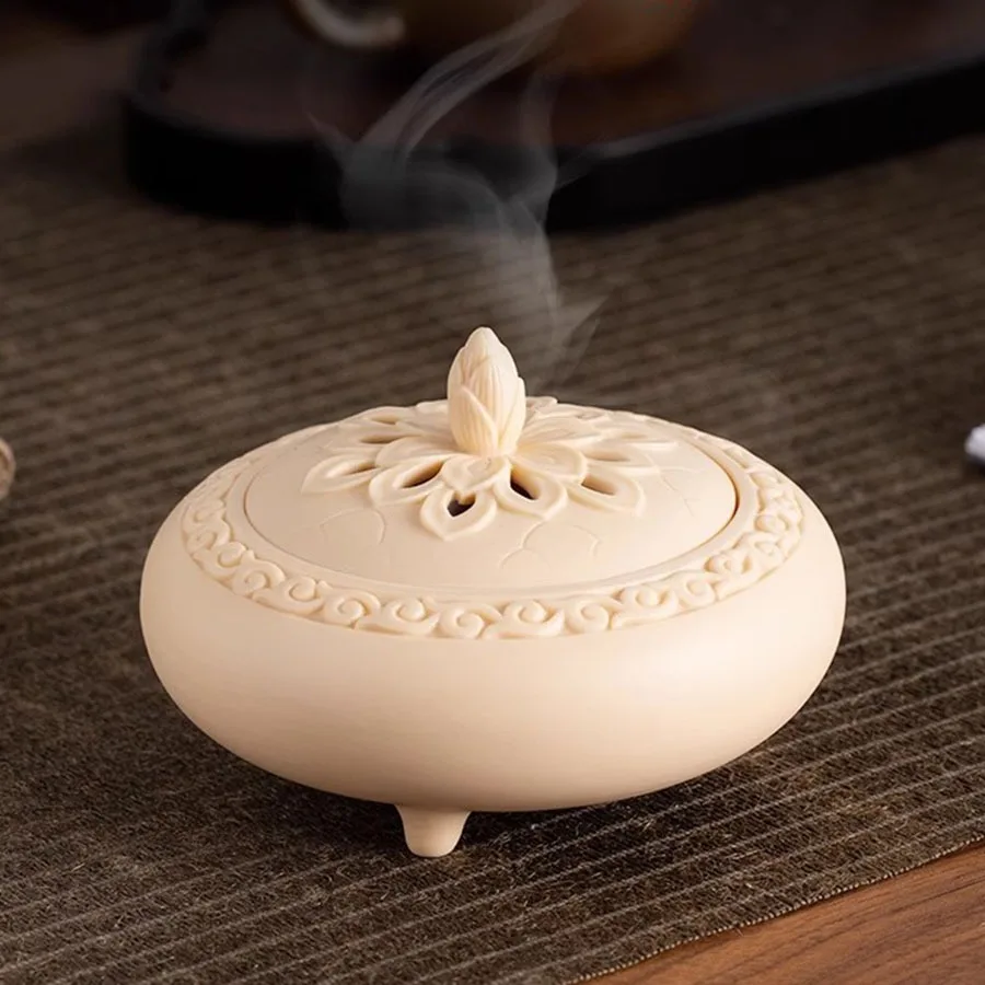 Decoration Incense Burner Ornament Ceramic Modern Incense Burner Porcelain Lotus Oriental Minimalistic Portable Encens Censer