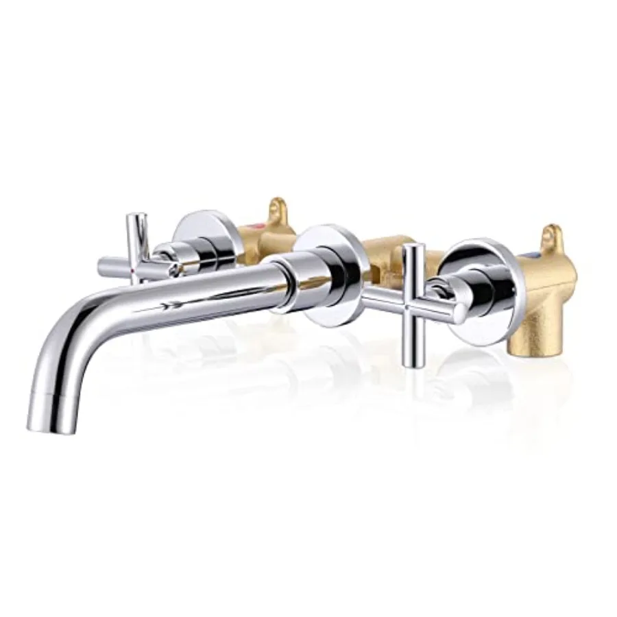 

Wall Mount Bathroom Faucet, 2 Handle Wall Mounted Vanity Faucet with Rough in Valve Included