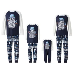 Family Matching Christmas Pajamas for Adults Kids Baby Pet Letter Print Long Sleeve Tops Stripe Snowflake Pants Xmas Loungewear