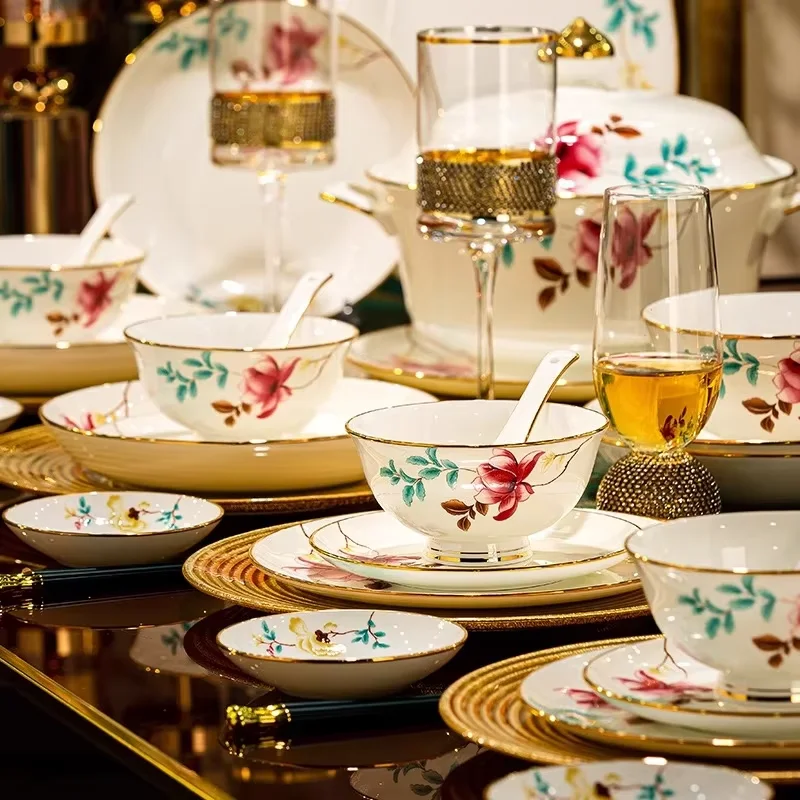 Bone China Luxury Dinnerware Sets Home Kitchen Gift Party Wedding Tableware Dining Room Vajillas Para Cocina Ceramic Dinner Set