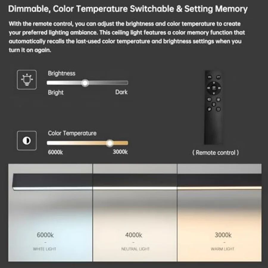 Black ceiling light LED, modern and simple, long strip ceiling surface installation, suitable for living room, bedroom, corrido view 6