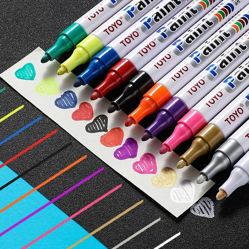 11 Color White Waterproof Rubber Permanent Paint Marker Pen Graffiti Car Tyre Tread Environmental Tire Painting Highlighter Pen