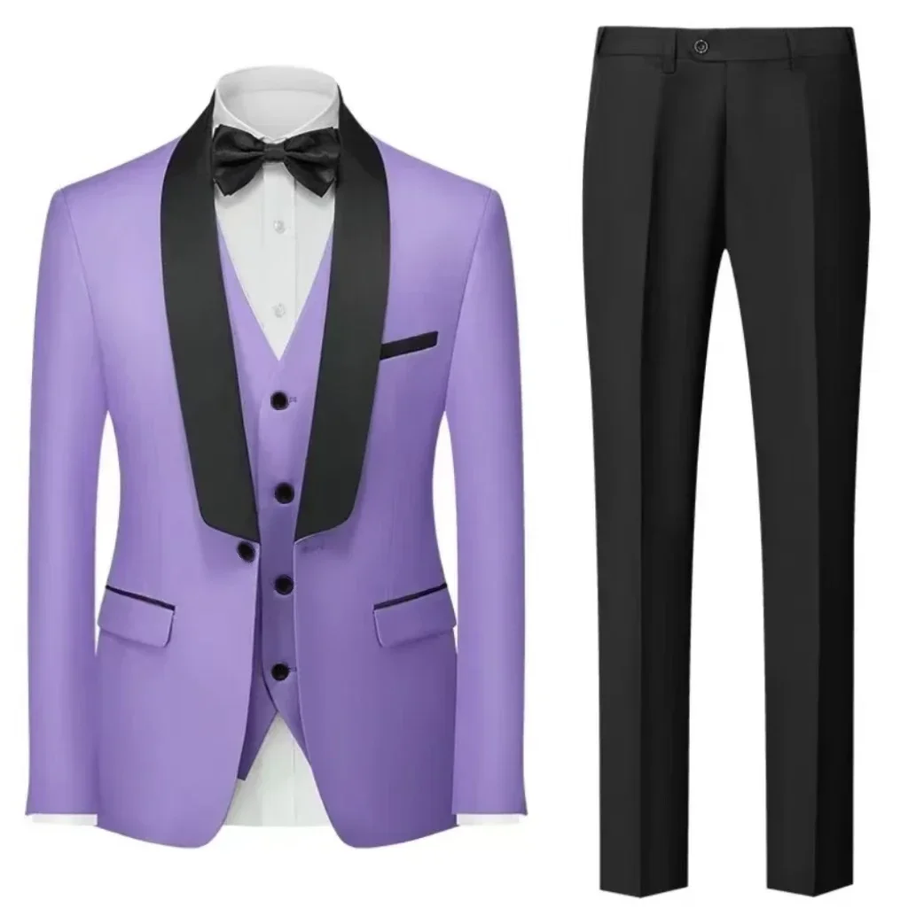 Men\'s Slim Fit 3-Piece Set Shawl Lapel Wedding Casual Formal Tuxedo Prom Evening Party High Quality Customizable