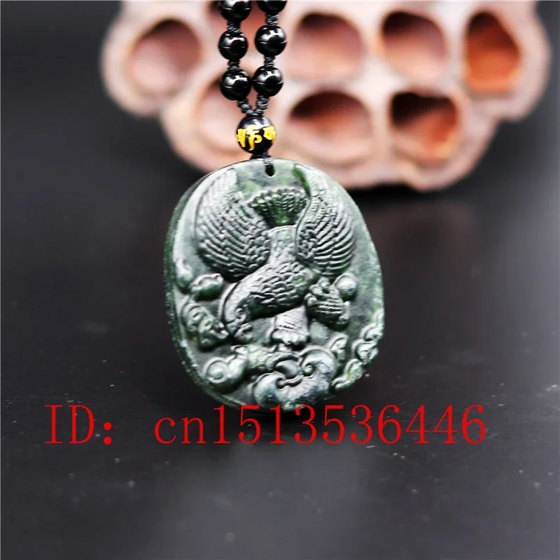 Trung Quốc Đen Xanh Ngọc Đại Bàng Mặt Dây Chuyền Ngọc Bích Tự Nhiên Obsidian Cổ Choker Trang Sức Thời Trang Đầm May Mắn Quà Tặng Nam Nữ