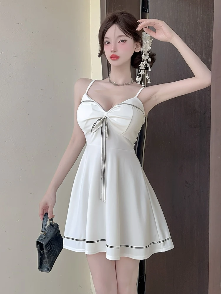 

Sweet Spicy Girl Pure Desire Sle с v-образным вырезом и глубоким вырезом на бретельках, сексуальная юбка трапециевидной формы с завязкой на талии, летняя повседневная одежда