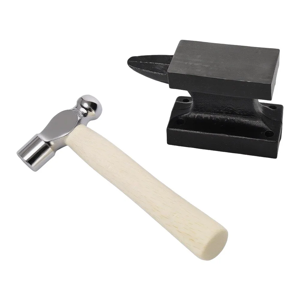 Cast Iron Anvil Block And Ball Peen Hammer Set With Wooden Handle For Jewelry Making Metal Forming DIY Crafting Tool Kit