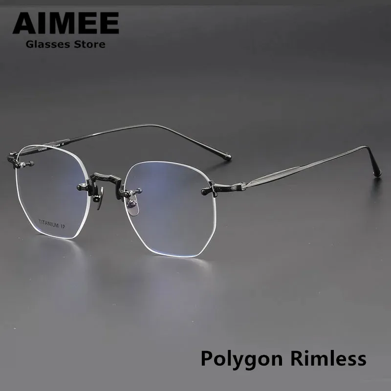 New Japanese Design Pure Titanium Glasses Frame Men's Fashion Polygon Rimless Eyeglasses Prescription Optical Frameless Eyewear