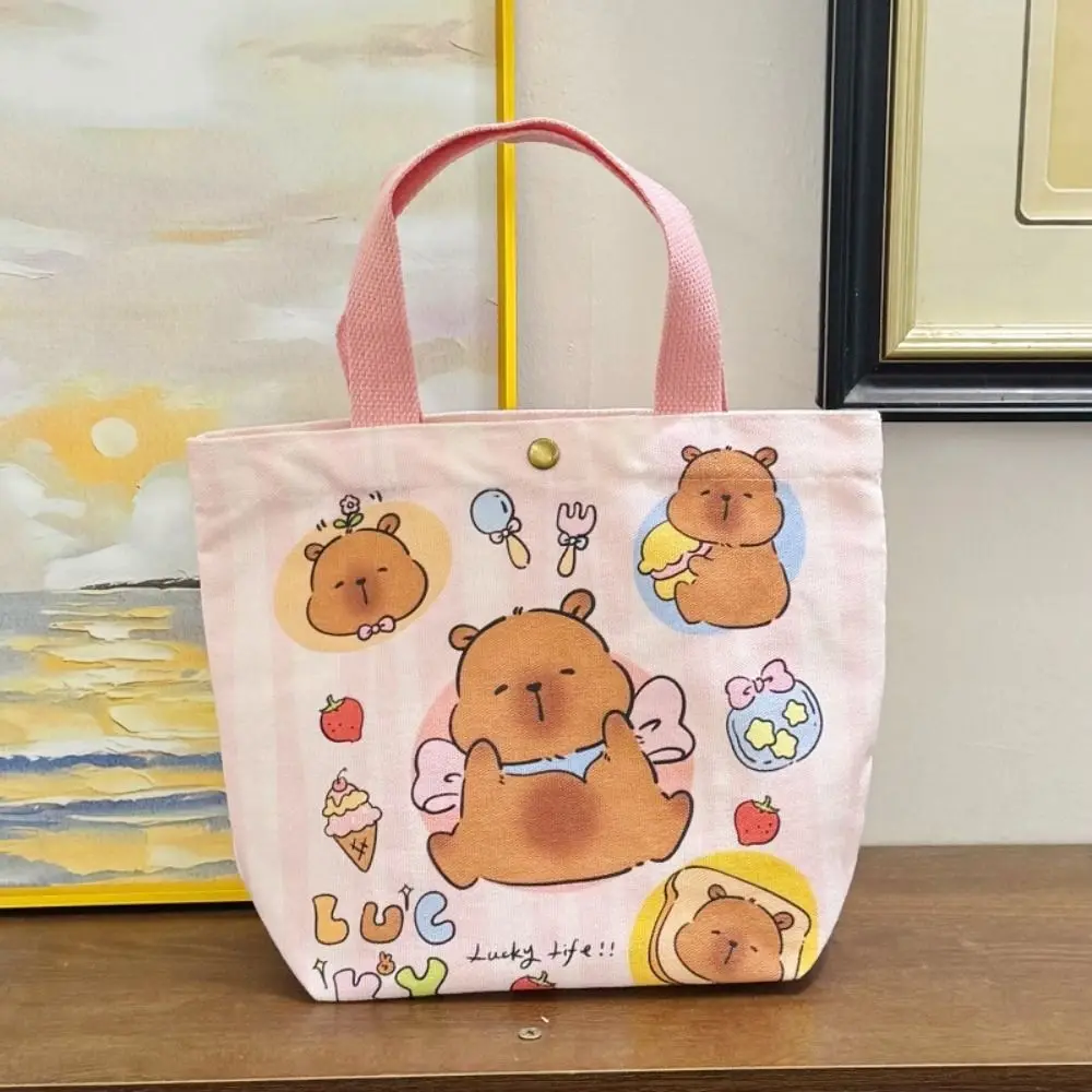 Thicken Capybara Canvas Bag Letter Cartoon Doll Capybara Shoulder Bag Lightweight Shopping Cartoon Underarm Bag Textbook