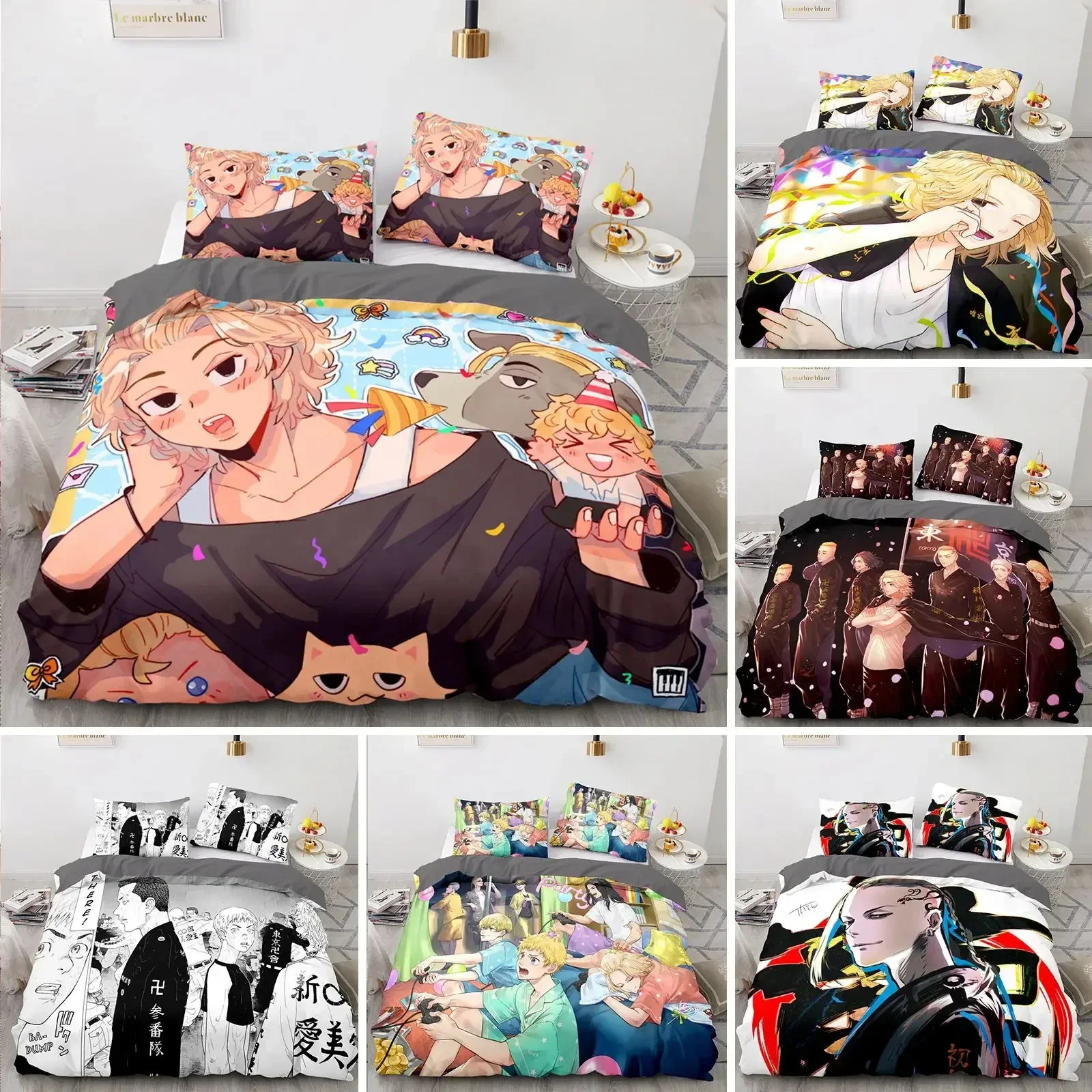 3D Printed Tokyo Avengers Bedding Set Anime Manjiro Sano Duvet Cover Double Twin Full Queen King Adult Kids Bedclothes Quilt