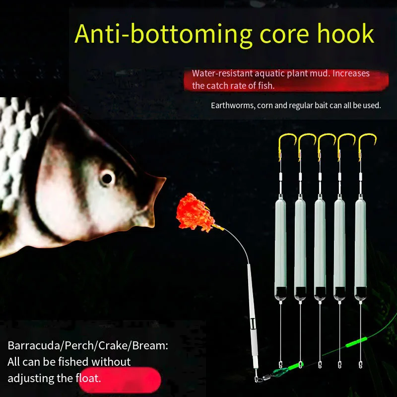 1 Beutel/5 Stück Suspension Angeln Haar Rigs Haken Anti Bottom Gold Sleeve Karpfen Angelhaken 1 # -10 #   Gebrauchsfertiger Angelköder für Karpfenrigs