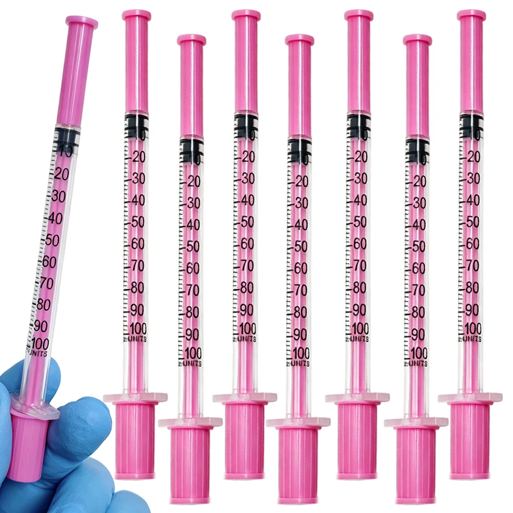 Microjeringa desechable rosa con aguja fina y tapa protectora para alimentación de mascotas, adecuada para dispensar líquidos, 10/30/60 Uds.