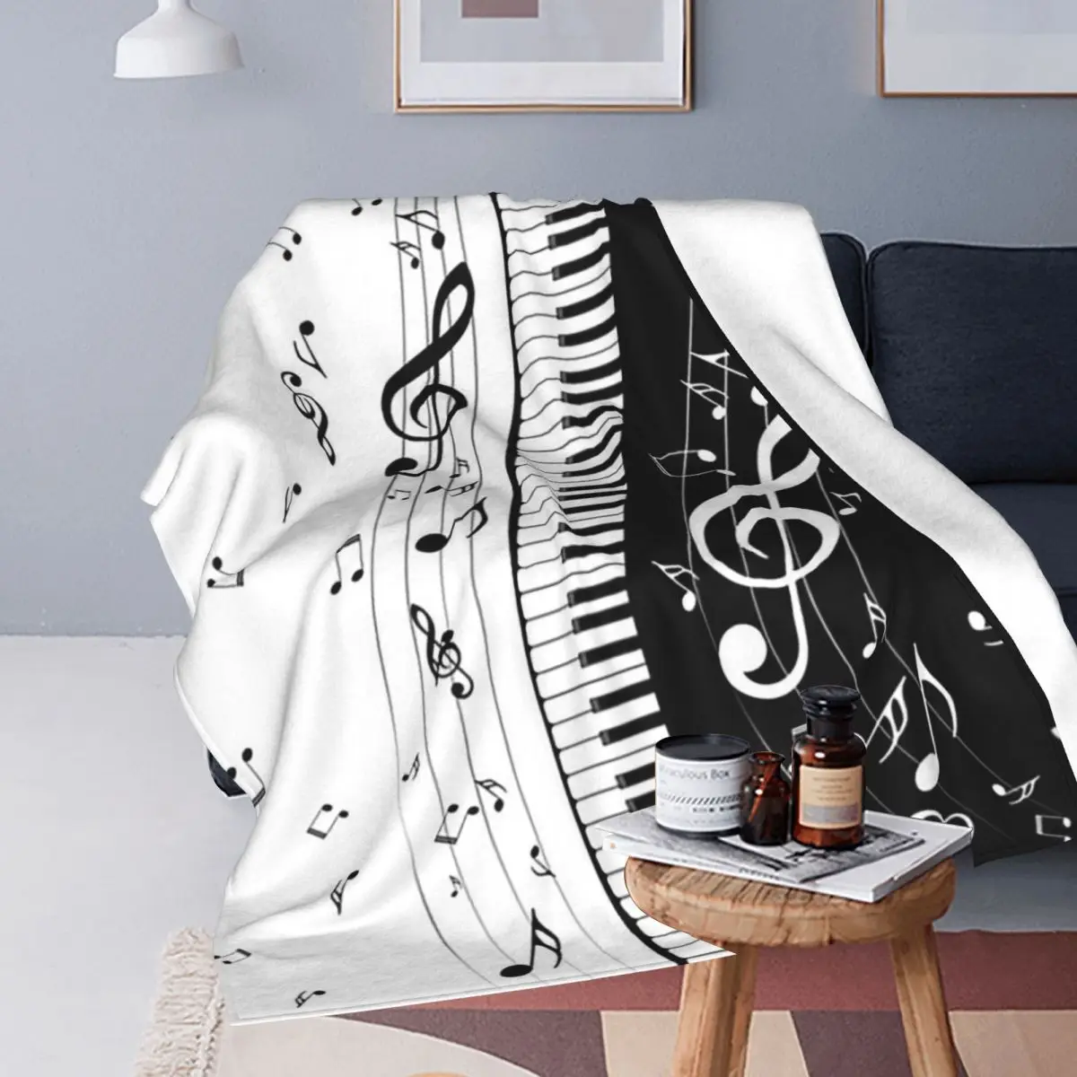 Piano Key Musical Note Pattern Blankets Soft Warm Flannel Throw Blanket Bedding for Bed Travel Home Sofa
