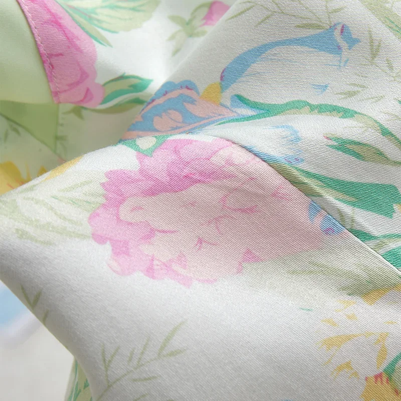 Summer Women\'s Clothing Satin Mint Green Printing Suspender Shorts Pajamas for Women Viscose Floral Sexy Sleepwear 2 Piece Set