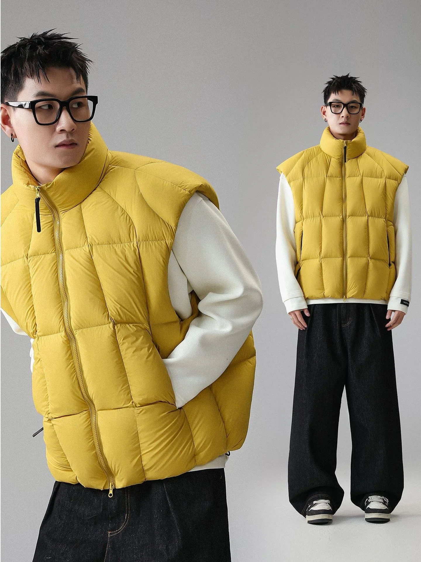 

Men's Winter Thiened 90 White Du down Stand Collar Jaet Vest Warm Cold Resistant Vest Coat Trendy Outerwear