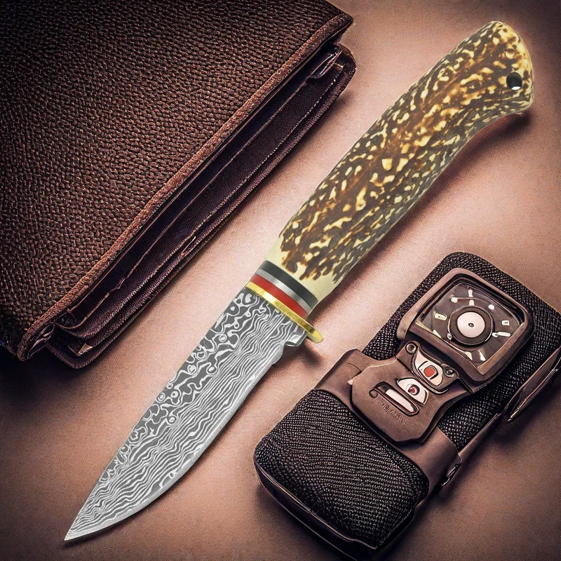 Outdoor Straight Knife Bone Imitation Handle Knife Multi Functional High Hardness Pocket Fixed Blade Fine Feeling In The Hand