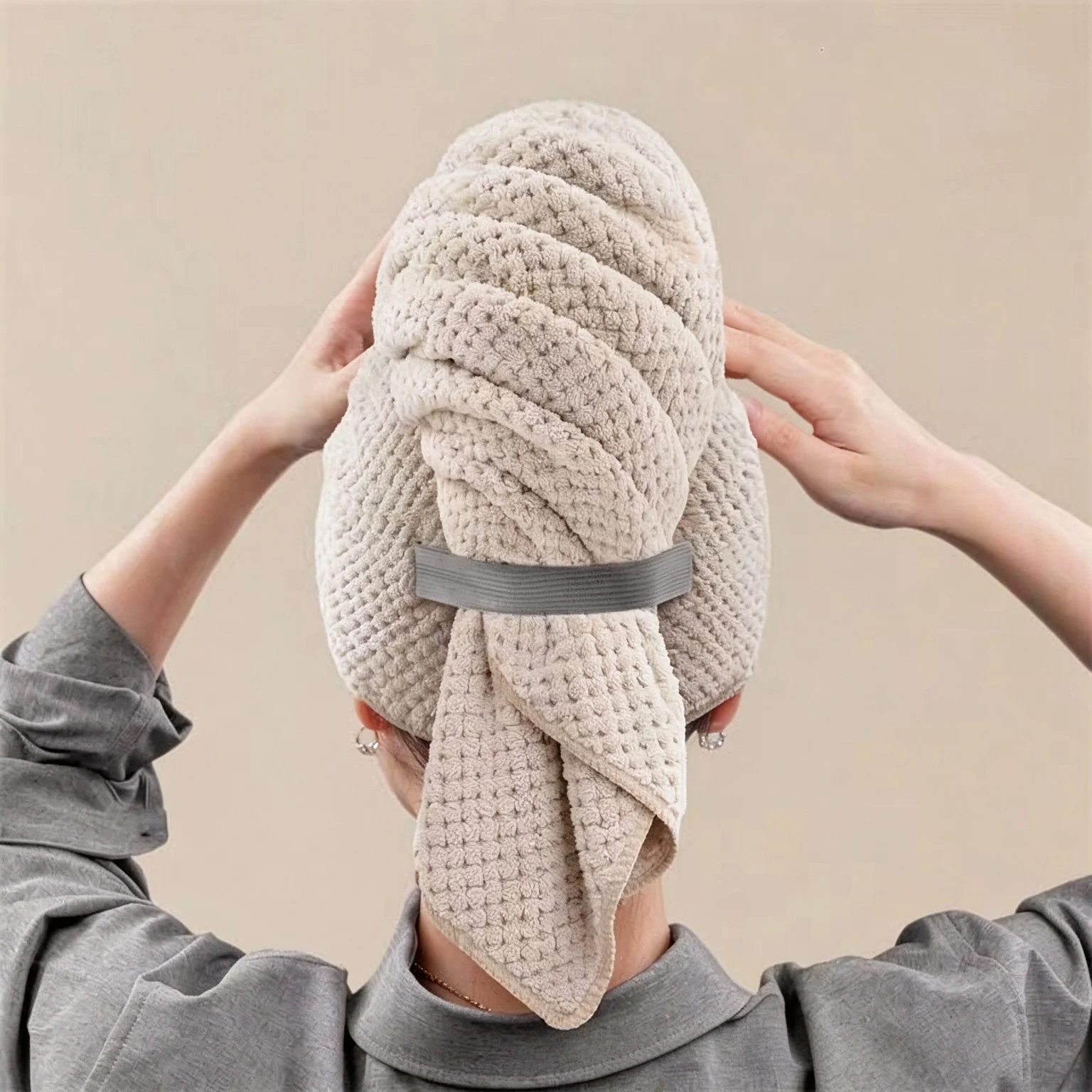 Solid color hair towel Textured dry hair cap bsorbent hair towel wrap for button-down women