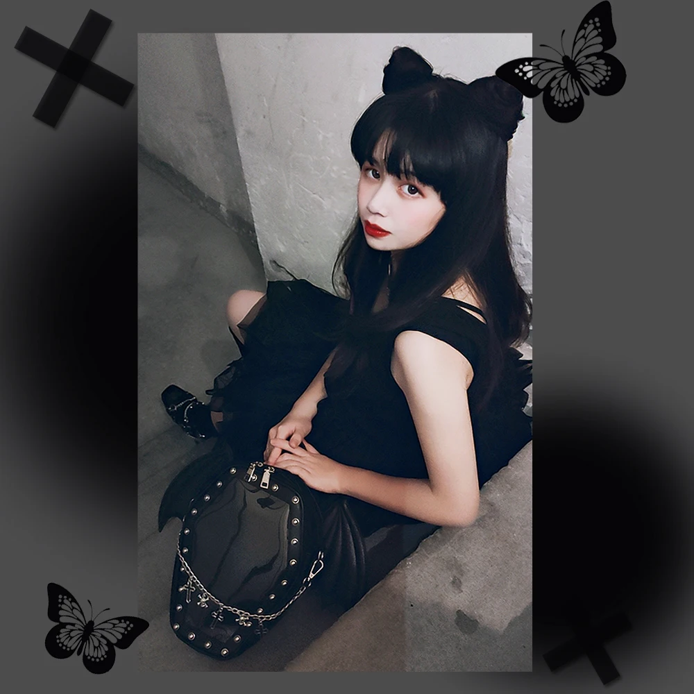 Gothic Punk Sargform Ita Tasche Damen Klare Rucksäcke Dark Lolita Handtasche und Umhängetasche Mädchen Cosplay Designer 2-Einsatz – Detail 23