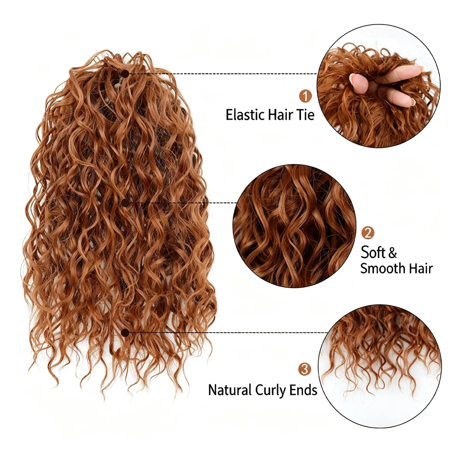 10 inch Ponytails Extension Short Water Wavy Pony Tails Hair Extension for Women's Synthetic Hairpiece Deep Ponytails Daily Use