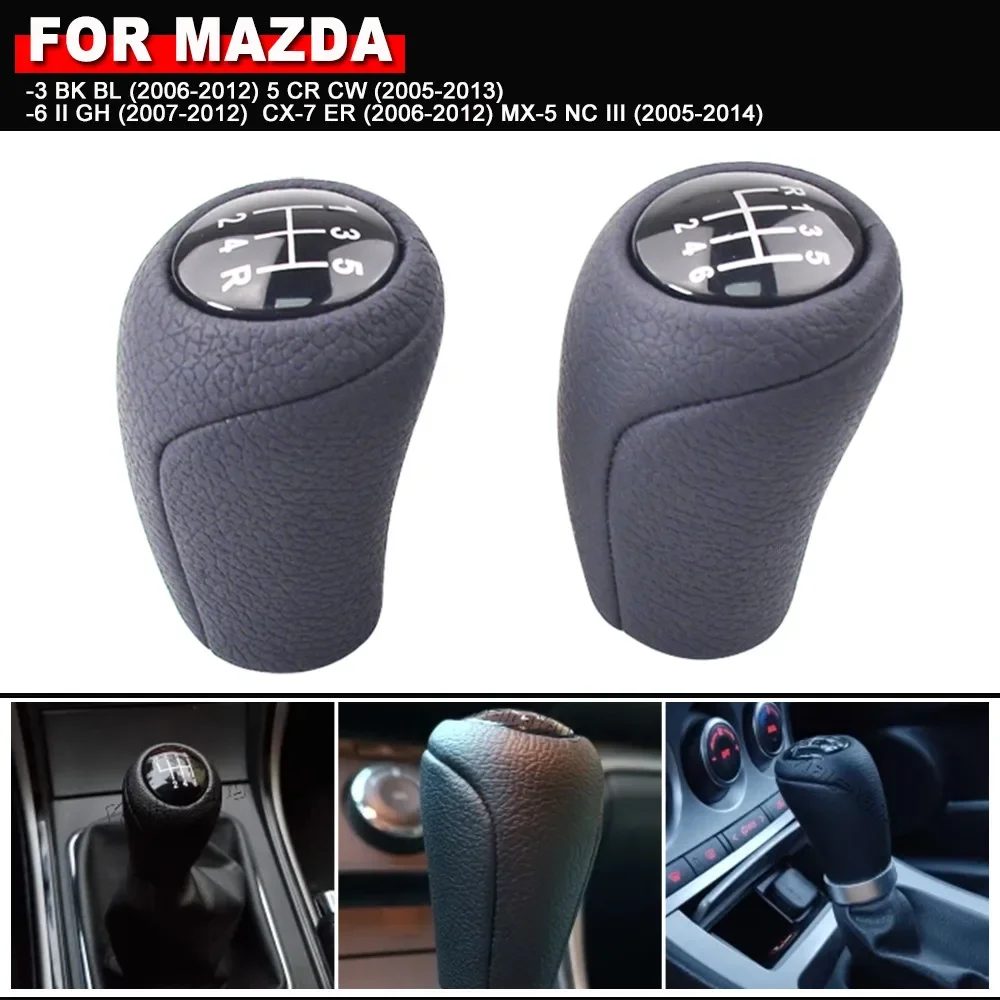 New 5 6 Speed Gear Shift Knob Leather Shifter Lever Arm Stick Headball For MAZDA 3 BK BL 5 CR CW 6 II GH CX-7 ER MX-5 NC III MT