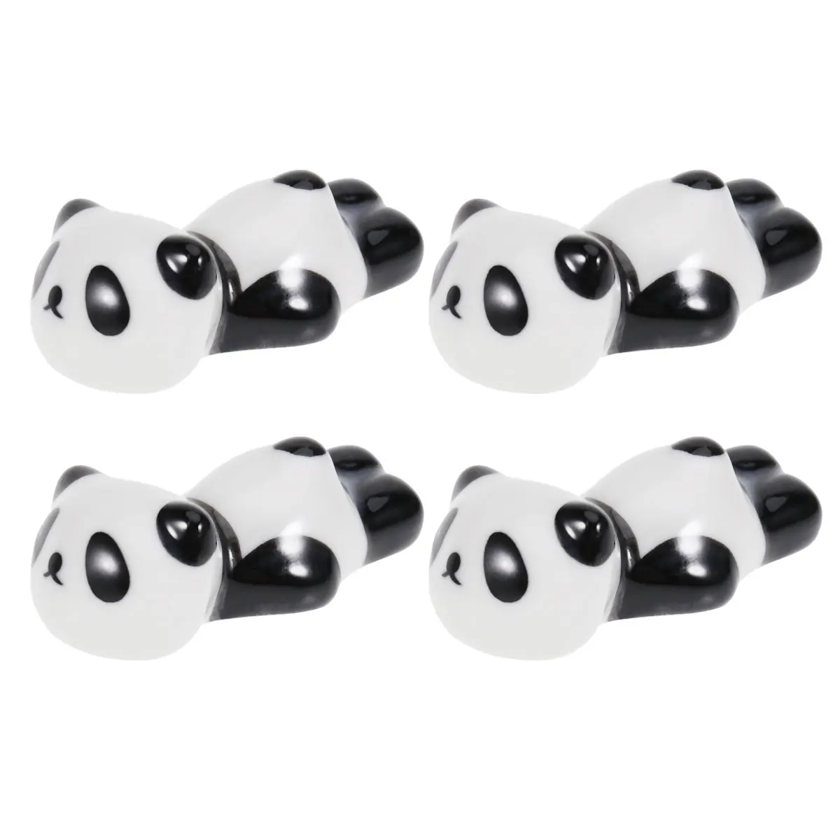 Bacchette in ceramica da 4 pezzi a forma di panda dei cartoni animati, elegante finitura lucida, portatile per la cucina, la tavola da pranzo, le bacchette