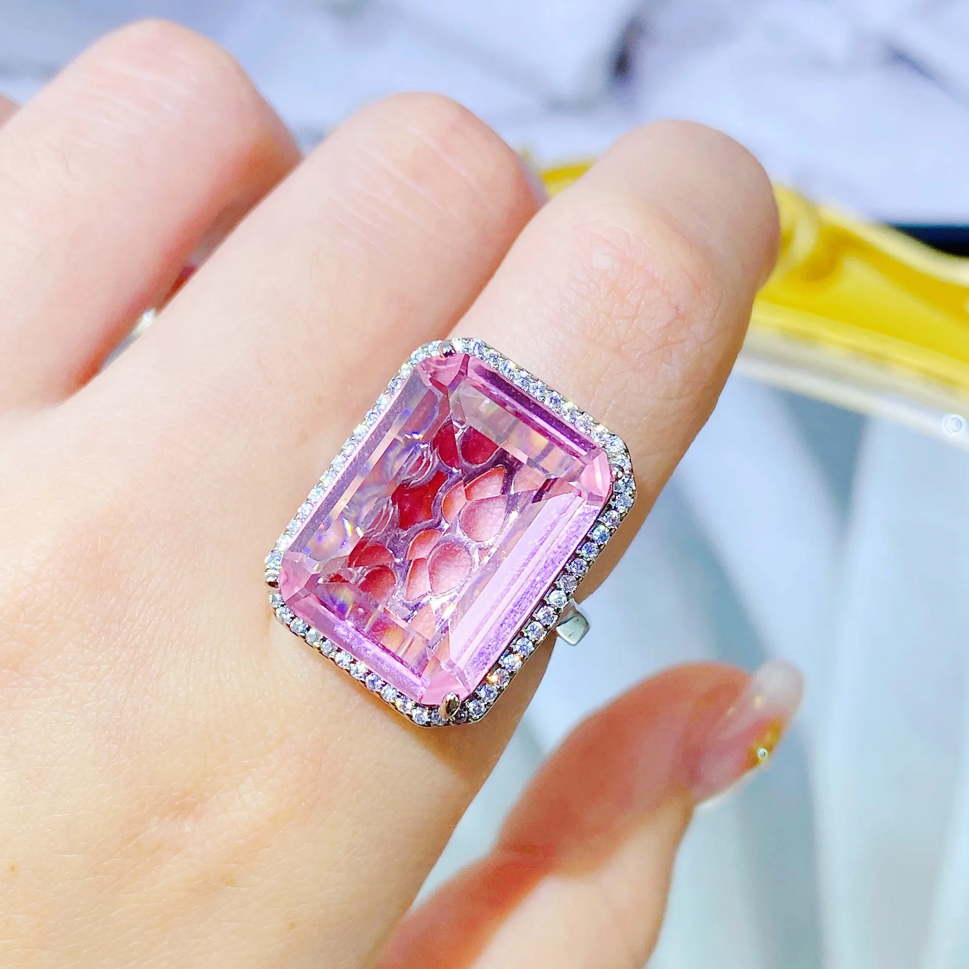 Top Quality Sterling 925 Silver Jewelry Sets Pink Cubic Zircon Ring Earrings Pendant Necklace Jewelry Set Wholesale Fine Jewelry