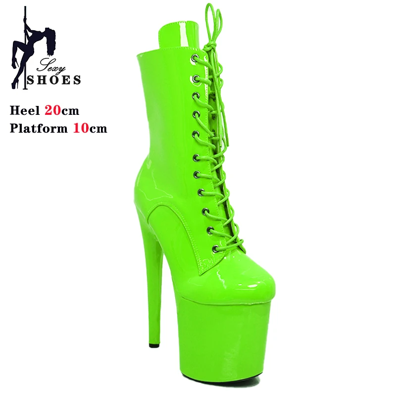 Yellow 20cm/8Inchs Ankle boots for Women Heels Platform Lace Up Pole Dance Stripper Shoes Short Boot Spring Autumn Large Size 44