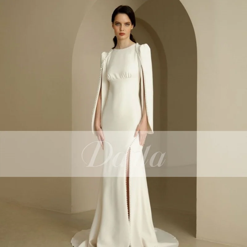 Classic Soft Satin A Line Wedding Dress 2025 High Neck Full Sleeve Long Dresses Vintage Button Elegant Gown Dresses Customized