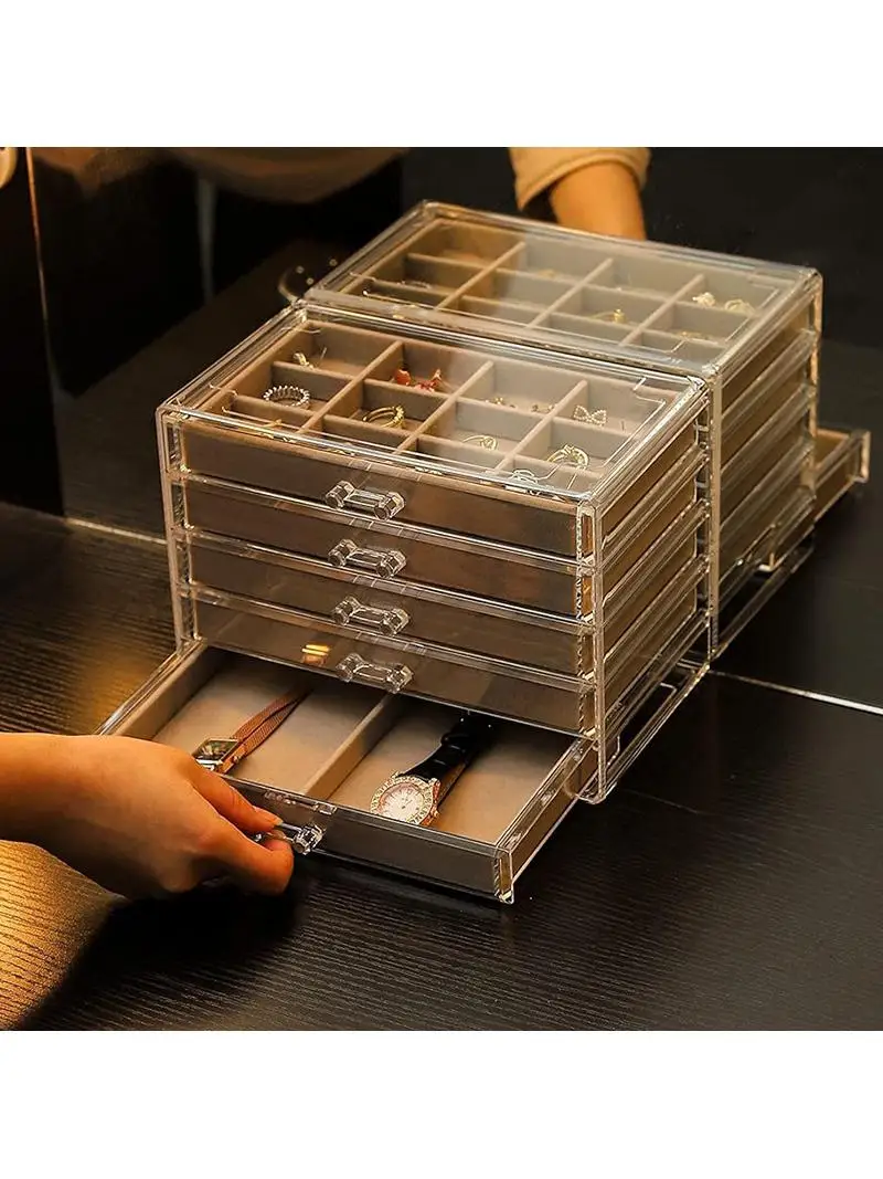 多層ジュエリーボックス-イヤリングスタッドオーガナイザー-透明プラスチック収納ボックス-家庭用分類整理ボックス