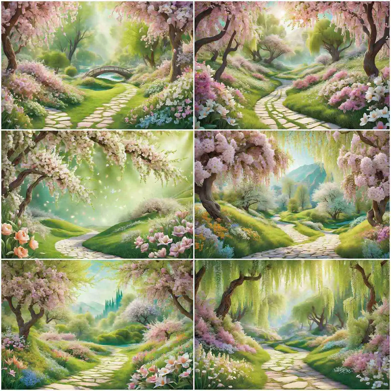 Mond. qg Frühlings fotografie Hintergrund natürliche Szene Fee Party Foto Hintergrund Wald Kirschblüte Weg Park Shooting Requisiten