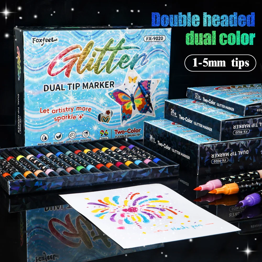デュアルチップデュアルカラーグリッターマーカーペン、DIY用 - Art Craft Holiday のレビューと価格