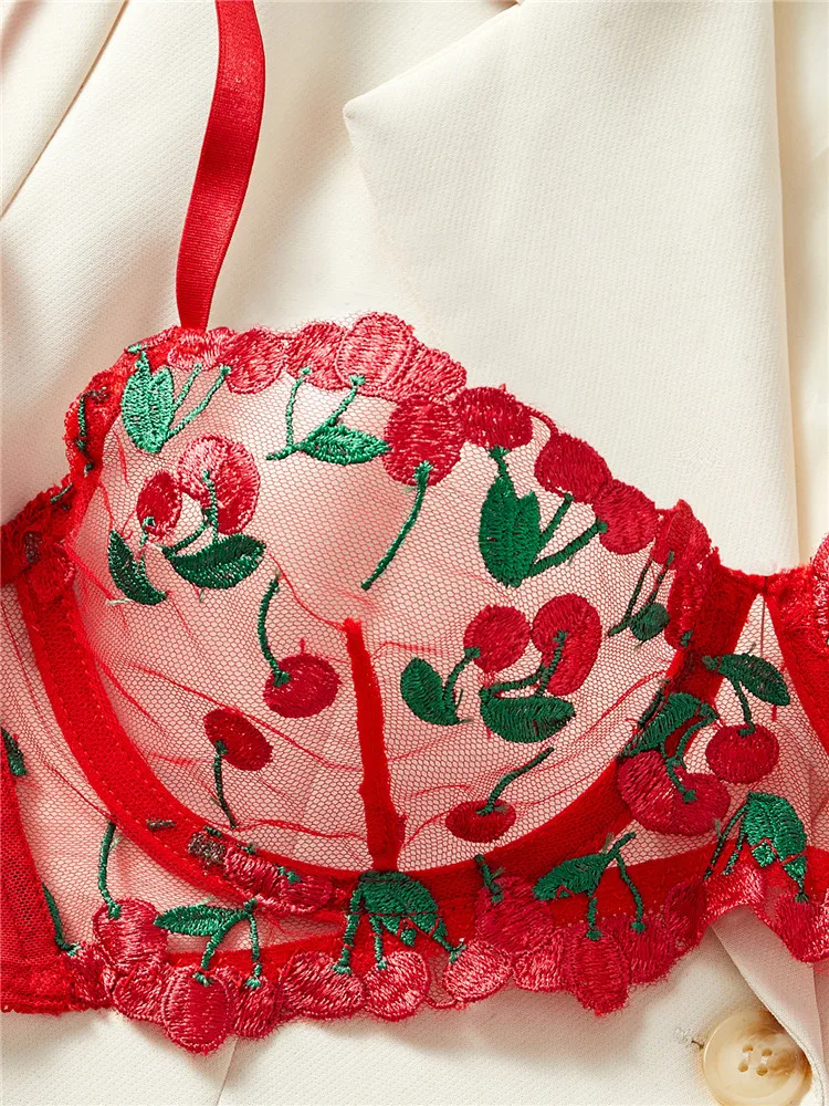 Sexy Lingerie Sets Ultra Thin Lace Transparent Underwear Romantic See Through Exotic Sets Embroidery Flowers Red Bra Brief Sets