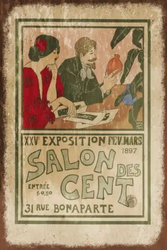 Salon Des Cent Expo France Paris Advert Aged Look Vintage Retro Style Metal Sign