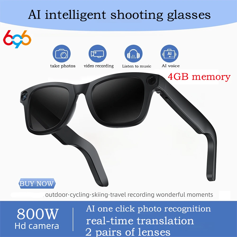 

AI Real-Time Translation Smart Glasses 800W Camera 1080P Video Recording Anti-Shake Smart Image Recognition Music Sunglasses Men