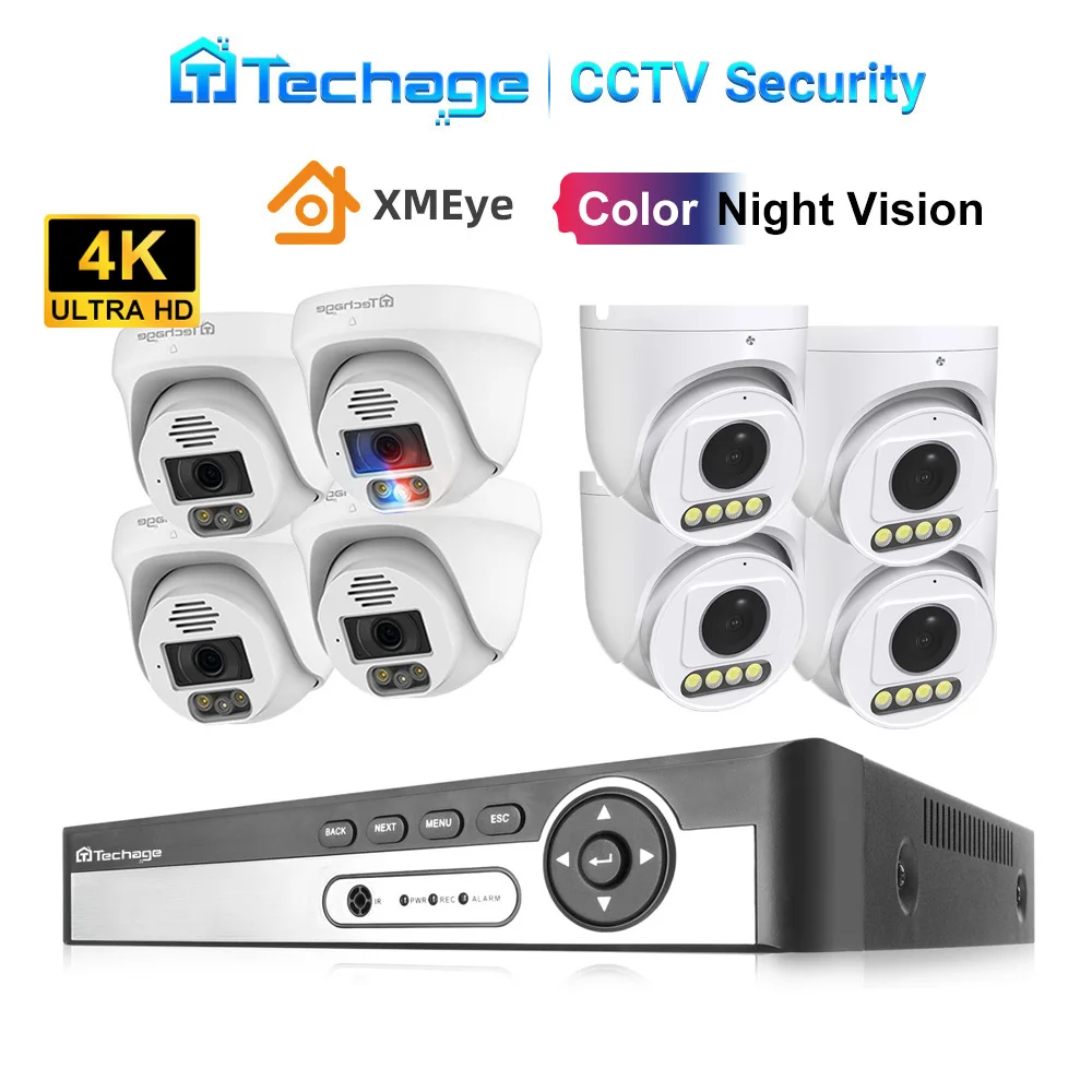 8CH 8MP 5MP Security Camera System POE Face 110/160° Wide Angle Two Way Communication Color Night Record Surveillance Set